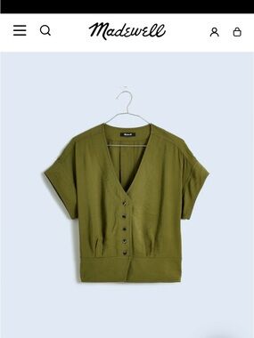 Madewell Olive Green Short-Sleeve Button Front Top